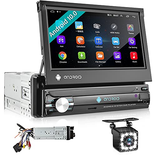Hikity Radio Coche 1 DIN Android con 7 Pulgadas Pantalla Tactil Autoradio Bluetooth con GPS WiFi Car Stereo Supporta Mirror Link FM/RDS Radio + Cámara De Visión Trasera