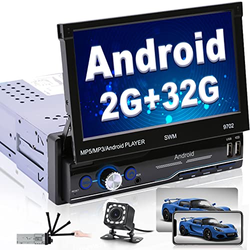 Hikity Radio de Coche Bluetooth con GPS 2GB+32GB, Autoradio 1 DIN con Cámara Trasera 7 Pulgadas Pantalla Táctil Plegables Manualmente con DSP EQ BT WiFi USB Mirror Link para Android/iOS