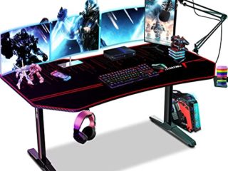 Himimi 63'' Mesa Gaming Desk, Ergonómica Grande PC Gaming Escritorios 160x74x76 cm, Computer Computadora Gamer Pro Tablas con Alfombrilla de ratón, Portavasos y Gancho para Auriculares, Mango de juego