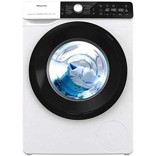 Hisense WFGA80141VM - Lavadora de carga frontal, 8 kg, 1400 RPM, inversor, vapor, nueva clase energética B, ojo de buey negro, pantalla táctil grande