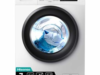 Hisense WFPV7012EM - Lavadora con Vapor añadido, Carga Frontal 7 Kg, 1200 rpm, 15 Programas, Control de balanceo inteligente del tambor, Display LED, Programa rápido, Bloqueo Infantil
