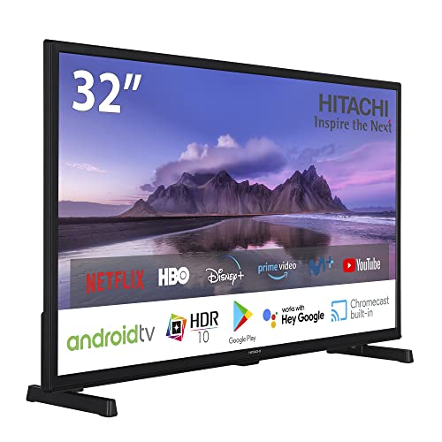 Hitachi 32HAE2351, andorid Smart TV 32 pulgadas, alta definición, HDR10, Bluetooth, Google Play, Chromecast integrado, compatible con Google Assistant TDT y satélite