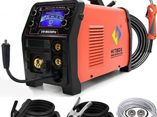 HITBOX Synergy Soldadora MIG MAG - 200A 230V LCD 5 en 1 Máquina de Soldadura de Alambre Tubular con Parámetros preprogramados, Soldadora de Hilo portátil de Soldadura Aluminio