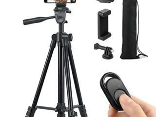 Hitchy Tripode Movil, Tripode iPhone 51 Pulgada 130cm Ligero Smartphone Tripode para iPhone/Samsung/Huawei Celular, Camara y Gopro con Mando Bluetooth Android, Soporte Móvil y Soporte Gopro (Negro)