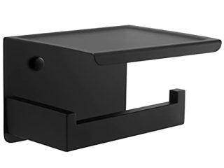 HITSLAM Porta Rollos de Papel Higienico, Portarrollos Baño Adhesivo, Soporte Papel Higienico con el Teléfono Móvil Estante, Portarrollos para Papel Higiénico sin Taladro o Montado Negro