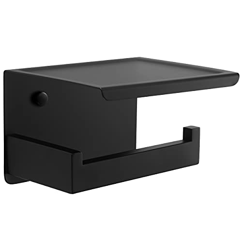 HITSLAM Porta Rollos de Papel Higienico, Portarrollos Baño Adhesivo, Soporte Papel Higienico con el Teléfono Móvil Estante, Portarrollos para Papel Higiénico sin Taladro o Montado Negro