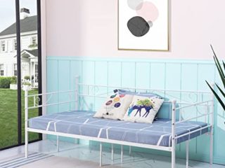 H.J WeDoo Cama Individual de Metal Diván Metal para Niños Habitación Habitación Dormitorio Balcón Jardín Cama 95 x 195 cm Blanco