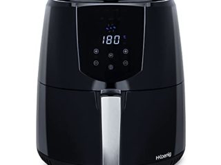 H.Koenig FRY800 Freidora Sin Aceite, Freidora de aire, Capacidad 4L, 7 Programas, 1400 W, Temperatura Regulable hasta 200 °C, Temporizador 60 Mins, Pantalla LCD, Tamaño Compacto, Acero Inoxidable