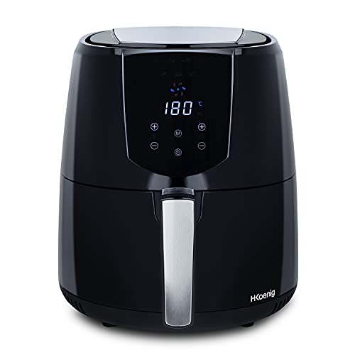 H.Koenig FRY800 Freidora Sin Aceite, Freidora de aire, Capacidad 4L, 7 Programas, 1400 W, Temperatura Regulable hasta 200 °C, Temporizador 60 Mins, Pantalla LCD, Tamaño Compacto, Acero Inoxidable