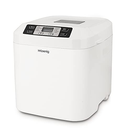 H.Koenig Panificadora BAKE320, 12 Programas, 2 Tamaños de Pan, Programa sin Gluten, Brioche, Confitura, función de Inicio Diferido y Mantiene Caliente, Pantalla LCD, 550 W