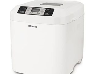 H.Koenig Panificadora BAKE320, 12 Programas, 2 Tamaños de Pan, Programa sin Gluten, Brioche, Confitura, función de Inicio Diferido y Mantiene Caliente, Pantalla LCD, 550 W