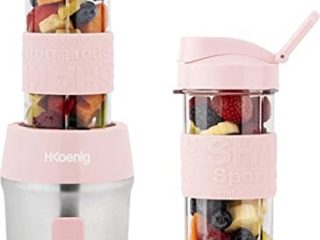 H.Koenig SMOO12 Batidora de Vaso Individual, Licuadora Portátil para Smoothies de Frutas y Verduras, Capacidad de 570 Ml, 300 W, Incluye 2 Botellas Deportivas Portátiles, Sin BPA, Rosa Palo