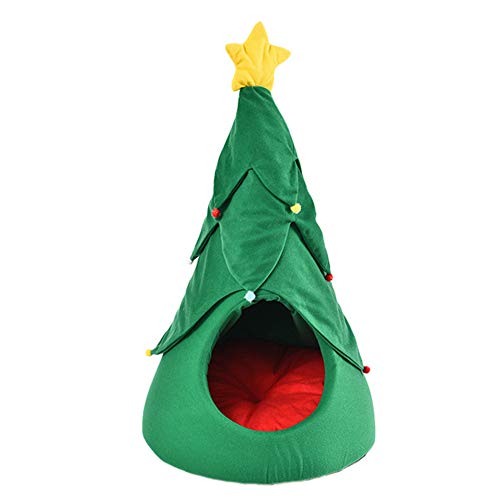HMY Árbol de Navidad de Dibujos Animados para Mascotas Nido, el Nido del Animal Dom Navidad Forma Creativa Big Tree Universal Cono Arena para Gatos Perrera Caliente Lavable