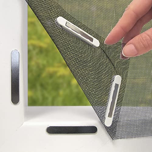 Hoberg mosquitera con práctico cierre magnético | Fijación en la ventana sin agujeros ni taladros | Se puede cortar individualmente hasta 150 x 130 cm | 16 clips magnéticos