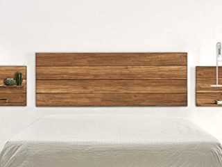 HOGAR24 ES Cabecero + 2 mesitas Acabado Madera Maciza Natural, Medidas 155 x 60 x 2 cm