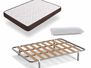 HOGAR24 ES Cama Completa - Colchón Viscobrown Reversible + Somier Basic + 4 Patas + Almohada Fibra, 80x180