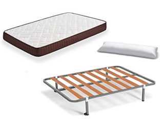 HOGAR24 ES Cama Completa - Colchón Viscobrown Reversible + Somier Basic + 4 Patas + Almohada Fibra, 90x190