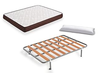 HOGAR24 ES Cama Completa - Colchón Viscobrown Reversible + Somier Basic + 4 Patas + Almohada Fibra, 135x190
