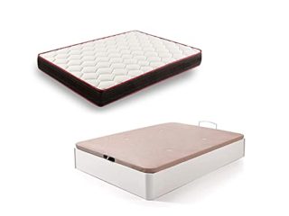 HOGAR24 ES Conjunto Canapé Abatible de Madera Color Blanco + Colchón Viscoelástico Memory Fresh 3D, 135x200cm