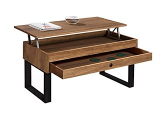 HOGAR24 ES Vanir - Mesa de Centro Elevable Cajón Deslizante, Diseño Industrial-Vintage, Madera Maciza Natural y Patas Color Negro. Medidas: 100x50x47 cm