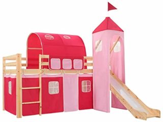 Hogotin Cama Alta para Niños Camas Literas Infantiles con Tobogan y Escalera De Madera de Pino Color del Marco: Natural