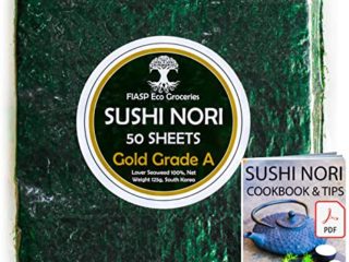 Hojas de algas marinas Sushi Nori horneadas a Enero de 2022 - Granja familiar de Corea del Sur (50 hojas completas) Grado superior (oro), libro electrónico Nori, Tostado y Umami