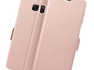 Holidi Funda Samsung Galaxy S7, Carcasa Samsung S7 con Tapa y Tarjetero, Funda Samsung S7 Libro, Capa Tipo Libro Flip Case Wallet, Telefono Cubrir Telefono Móvil Phone Cover Piel Protector. Oro Rosa