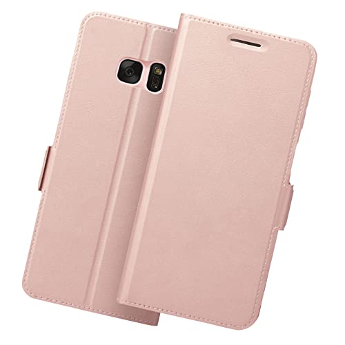 Holidi Funda Samsung Galaxy S7, Carcasa Samsung S7 con Tapa y Tarjetero, Funda Samsung S7 Libro, Capa Tipo Libro Flip Case Wallet, Telefono Cubrir Telefono Móvil Phone Cover Piel Protector. Oro Rosa