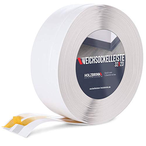 HOLZBRINK Rodapiés flexible autoadhesivo Blanco Rodapiés flexible 32x23 mm, 25 m Zócalo Autoadhesivo
