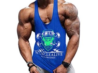 Hombres Culturismo Camiseta sin Mangas Larguero Gimnasio Ejercicio Aptitud Chaleco Algodón Arch Man Azul L