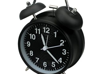 homchen Reloj Despertador de Campana Doble de 10,16 cm, sin tictac, Funciona con Pilas, Tradicional, con luz Nocturna, para dormitorios (Negro)