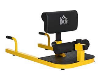 HOMCOM 3-en-1 Profundo Sissy Squat Máquina Equipo de Sentadilla para Ejercicios Abdominales Tablero Supino Multifuncional Ayuda en Cuclillas Equipo Amarillo