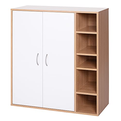 HOMCOM Armario Gabinete Consola Armario Bajo Mueble Organizador de Almacenaje Multiusos de Cocina Comedor Salón Baño con Puertas y Estantes Ajustables 80x32x91 cm