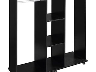 HOMCOM Armario Ropero Madera Móvil Armario Abierto Guardarropa con Doble Riel 3 Estantes Organizador para Colgar Ropa de Dormitorio 120x40x128cm Negro