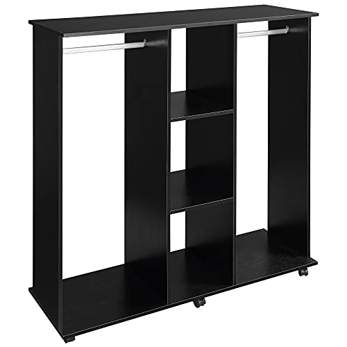 HOMCOM Armario Ropero Madera Móvil Armario Abierto Guardarropa con Doble Riel 3 Estantes Organizador para Colgar Ropa de Dormitorio 120x40x128cm Negro