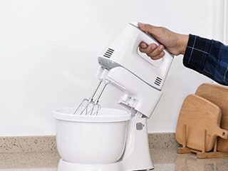 HOMCOM Batidora Amasadora para Repostería Profesional Robot de Cocina Multifuncional 3.4 Litros con 6 Velocidades Incluye 3 cabezales 300 W Acero Inoxidable Blanco
