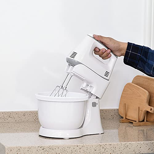 HOMCOM Batidora Amasadora para Repostería Profesional Robot de Cocina Multifuncional 3.4 Litros con 6 Velocidades Incluye 3 cabezales 300 W Acero Inoxidable Blanco