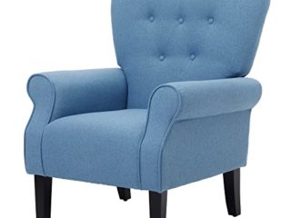HOMCOM Butaca de Salón Tapizada en Tela Sillón Relax con Reposabrazos Asiento Acolchado y Patas de Madera Estilo Moderno para Dormitorio 78x74x97 cm Azul