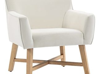 HOMCOM Butaca de Salón Tapizada en Terciopelo Sillón Relax Moderno con Asiento Reposabrazos Acolchados Patas de Madera y Base Cruzada para Dormitorio 67x65x74 cm Blanco