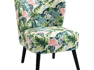 HOMCOM Butaca Sillón de Comedor Salón sin Brazos Silla Individual con Asiento Acolchado y Patas de Madera 58x69x78 cm Estampado Flamencos