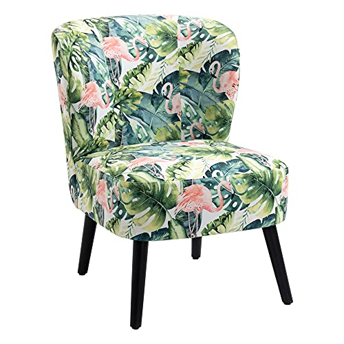HOMCOM Butaca Sillón de Comedor Salón sin Brazos Silla Individual con Asiento Acolchado y Patas de Madera 58x69x78 cm Estampado Flamencos