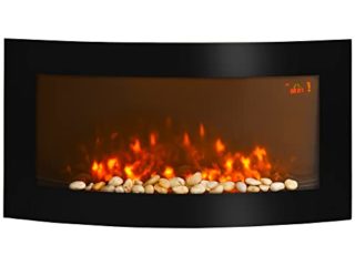 HOMCOM Chimenea Eléctrica Tipo Estufa de Pared con Efecto Llamas Atmosféricas y Luz LED de 7 Colores con Mando A Distancia 1000W/2000W 89,2x13,5x48cm