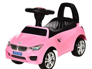 HOMCOM Coche Correpasillos para Niños de 18-36 Meses con Faros Música Bocina Volante Espacio de Almacenaje y Asa para Empujar 63,5x28x36 cm Rosa