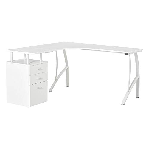 HOMCOM Escritorio Esquinero para Ordenador Escritorio en Forma de L con 3 Cajones Mesa Moderna para Oficina Estudio 143,5x143,5x76 cm Blanco