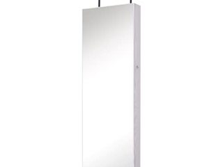HOMCOM Espejo Joyero Colgante de Pared o Puerta con LED 5 Estantes 2 Cajones Pequeños Espejo Armario Montado con Cerradura 37x120x10cm