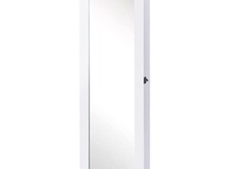 HOMCOM Espejo Joyero de Pared o de Pie Armario para Joyas Guardajoyas 37x9.5x112cm MDF Blanco
