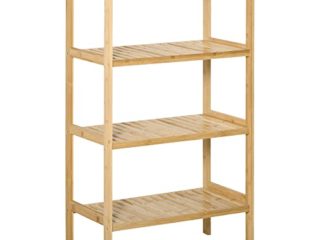 HOMCOM Estantería de Bambú de 4 Niveles Mueble Organizador Multifuncional para Baño Cocina Salón con Dispositivo Antivuelco 62x33x112 cm Natural