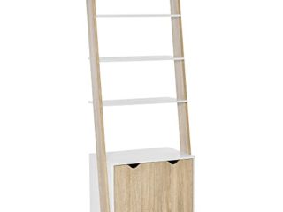 HOMCOM Estantería en Forma de Escalera de Madera con 3 Estantes y 1 Armario de Almacenaje Librería de Estilo Nórdico Moderno 60x40x171 cm Roble y Blanco