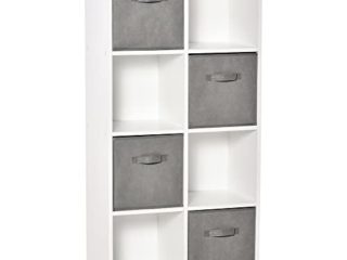 HOMCOM Estantería para Libros de 8 Cubos Librería Modular con 4 Cajones Extraíbles de Tela no Tejida para Oficina Estudio Dormitorio 61,5x30x121,6 cm Blanco y Gris