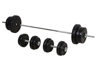 HOMCOM Juego de Pesas con Mancuernas y Barra Pesos Ajustables 2en1 con Discos para Culturismo Entrenamiento Fitness en Hogar Gimnasio Negro
